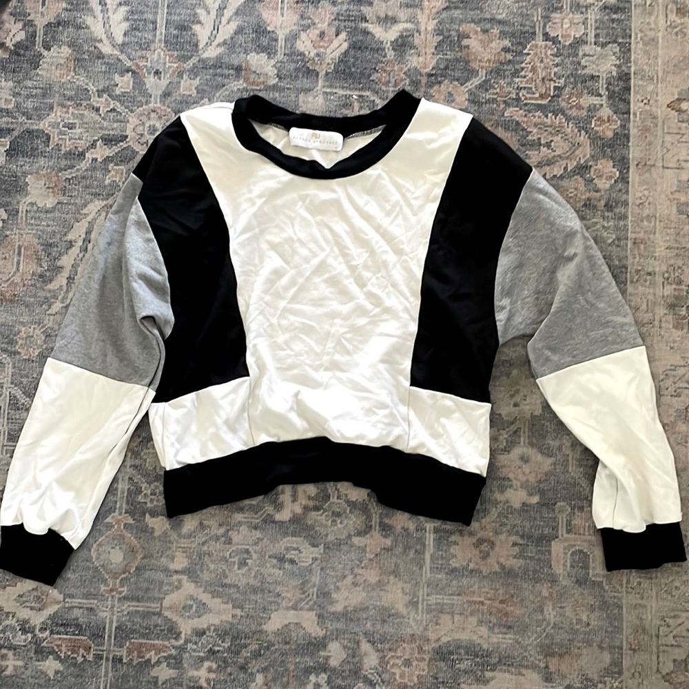 Amanda Uprichard Colorblock Cropped Sweatshirt - Black, White, Gray